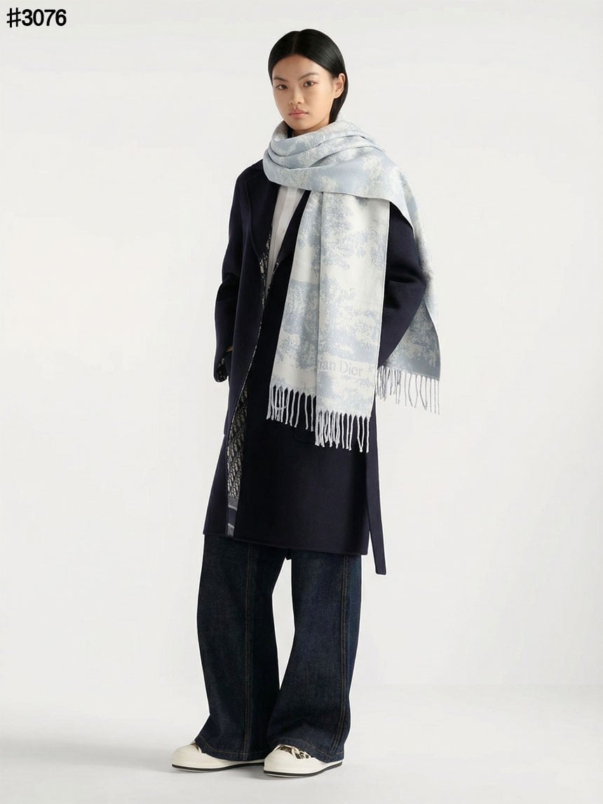 🍀 [DIOR] 크리스찬 디올 Toile De Jouy Sauvage 울 자카드 태슬 숄 머플러 🍀