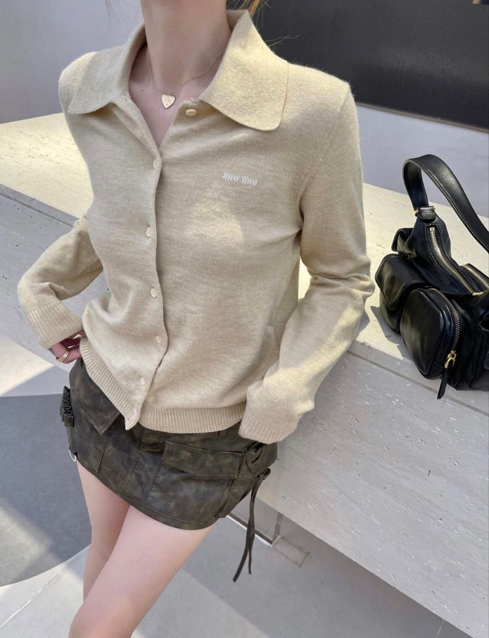 •미우미* 인따르시아 카라 니트 가디건 - 수입