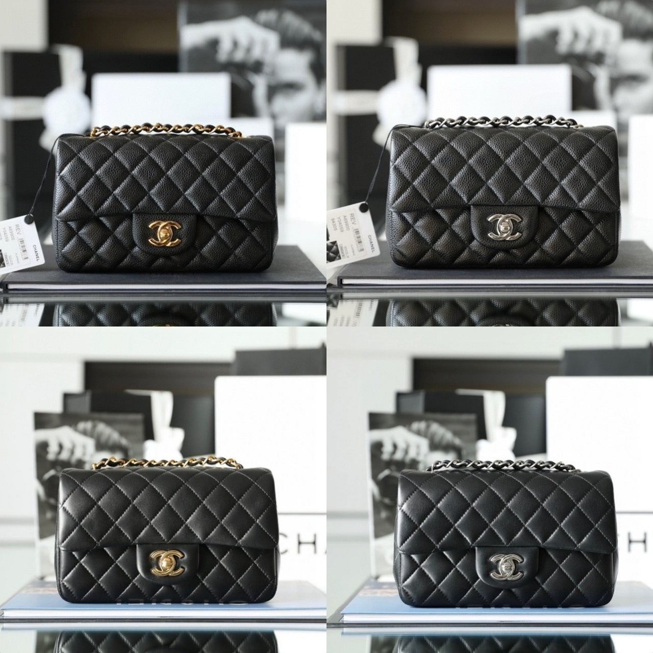 💕 샤* 뉴미니 20 클래식 플랩백 (램스킨+캐비어 금,은)