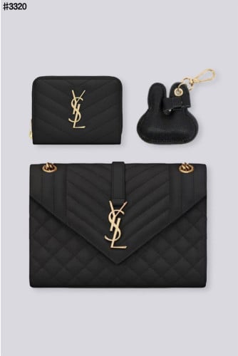 🍀 [SAINT LAURENT] 생로랑 엔벨로프 체인백 & 컴팩트 지퍼 어라운드 반지갑 & 레더 키링 셋 🍀