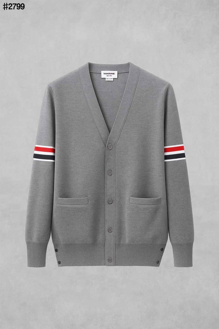 🍀 [THOM BROWNE] 톰브라운 RWB 암밴드 파인 메리노 울 브이넥 가디건🍀