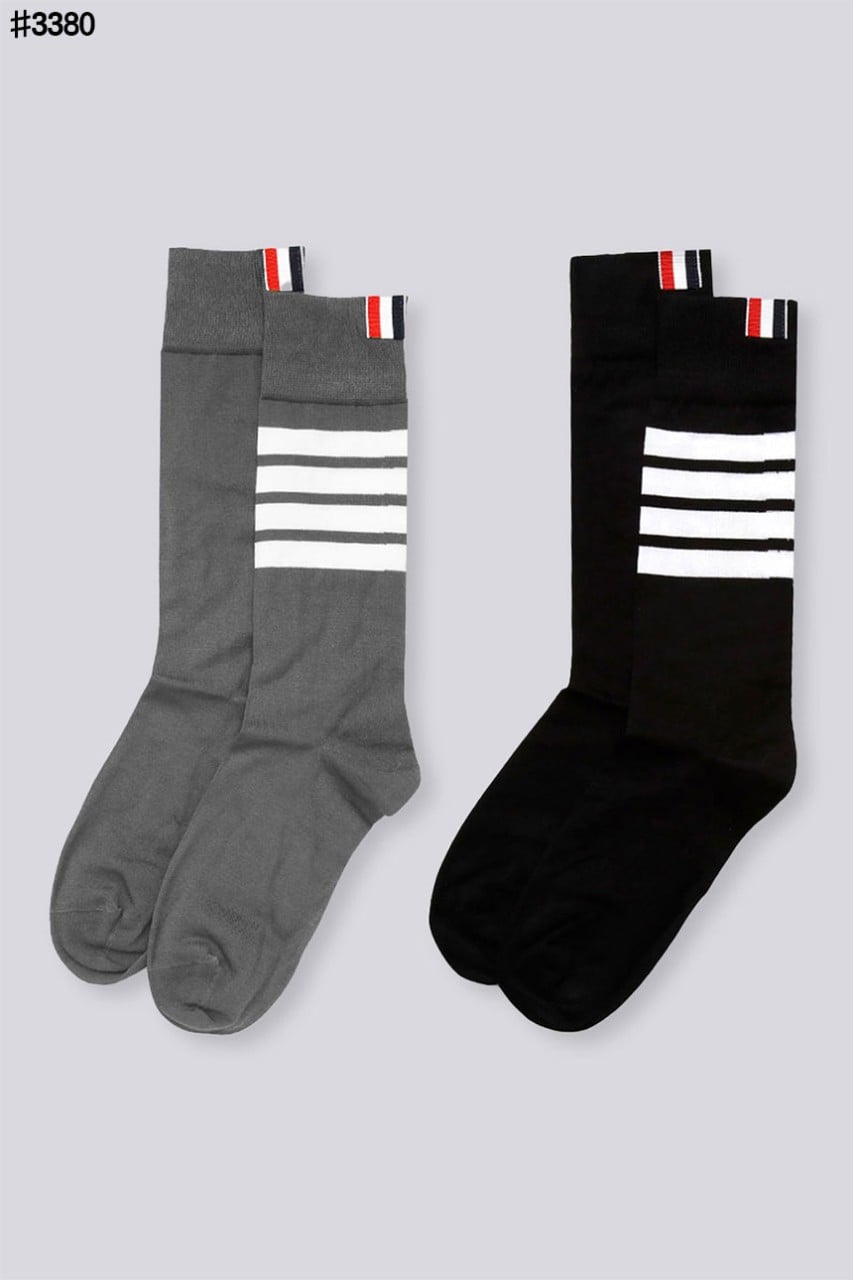 🍀 [THOM BROWNE] 톰브라운 코튼 4-바 미드 카프 삭스 2PCS 🍀