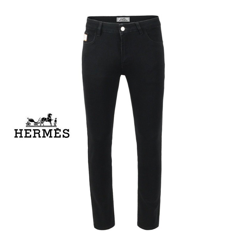 에르메스 시그니처 사각 로고 블랙 슬림진 청바지