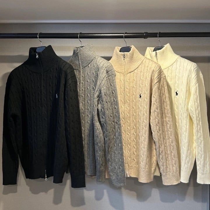 폴로 케이블 스웨터 집업