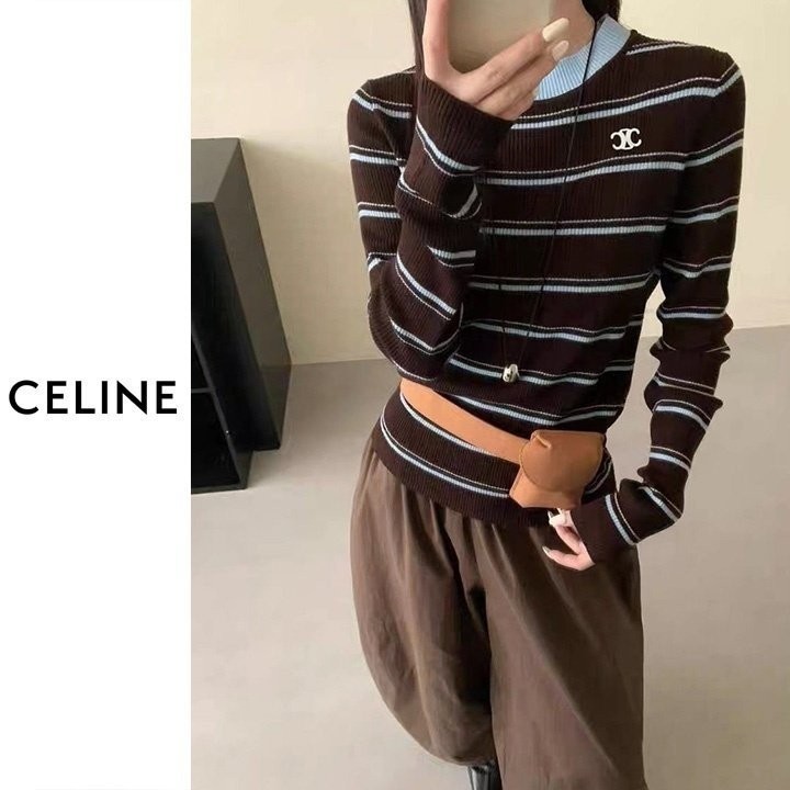 셀린느 여성 스트라이프 베이직 니트