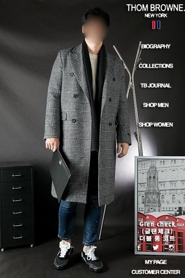 💕 톰* "Glen Check 더블 롱 코트"(글렌 체크 더블 롱코트)