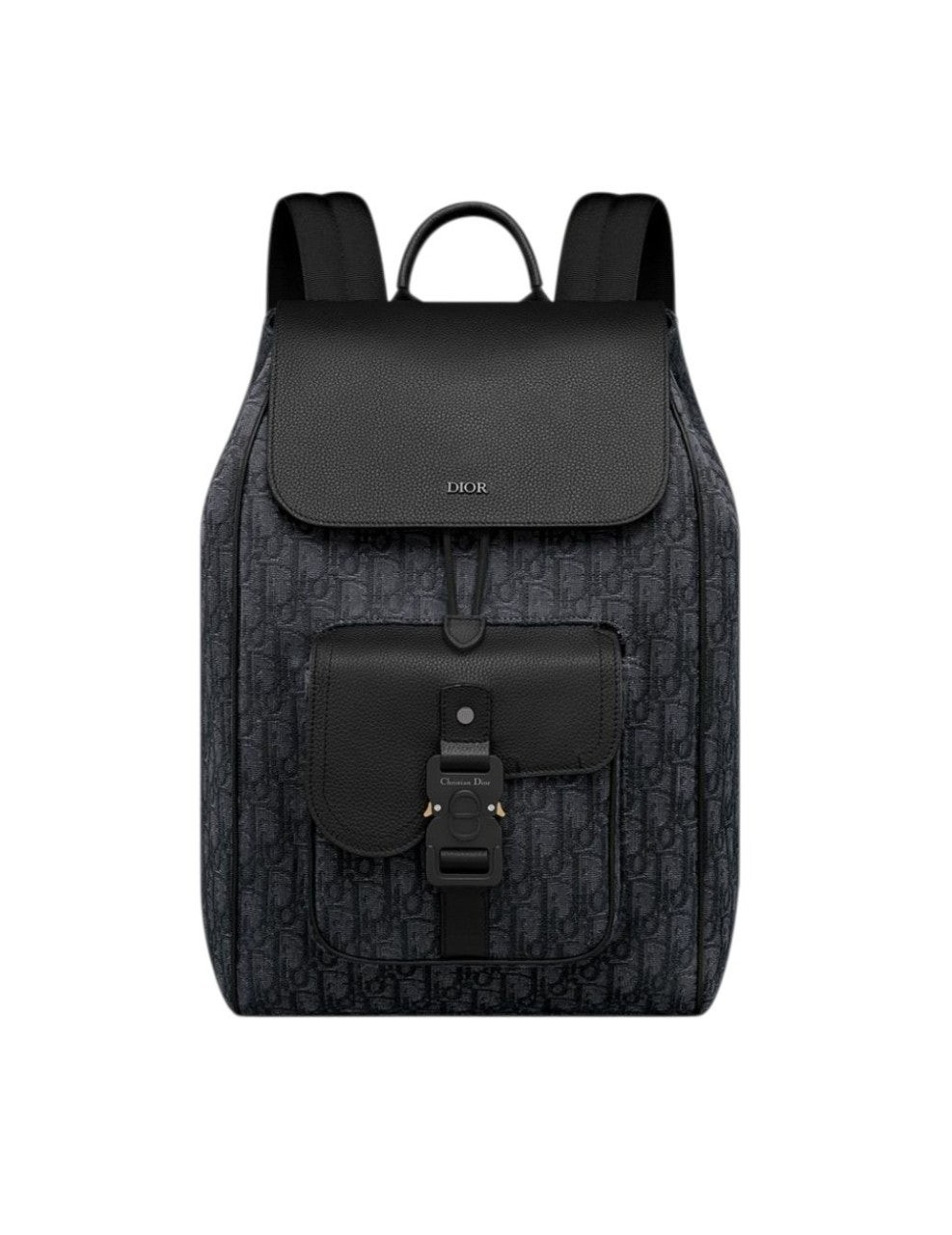💕 디* Saddle 플랩 백팩 블랙 D*or Oblique 자카드 & 블랙 그레인 송아지 가죽