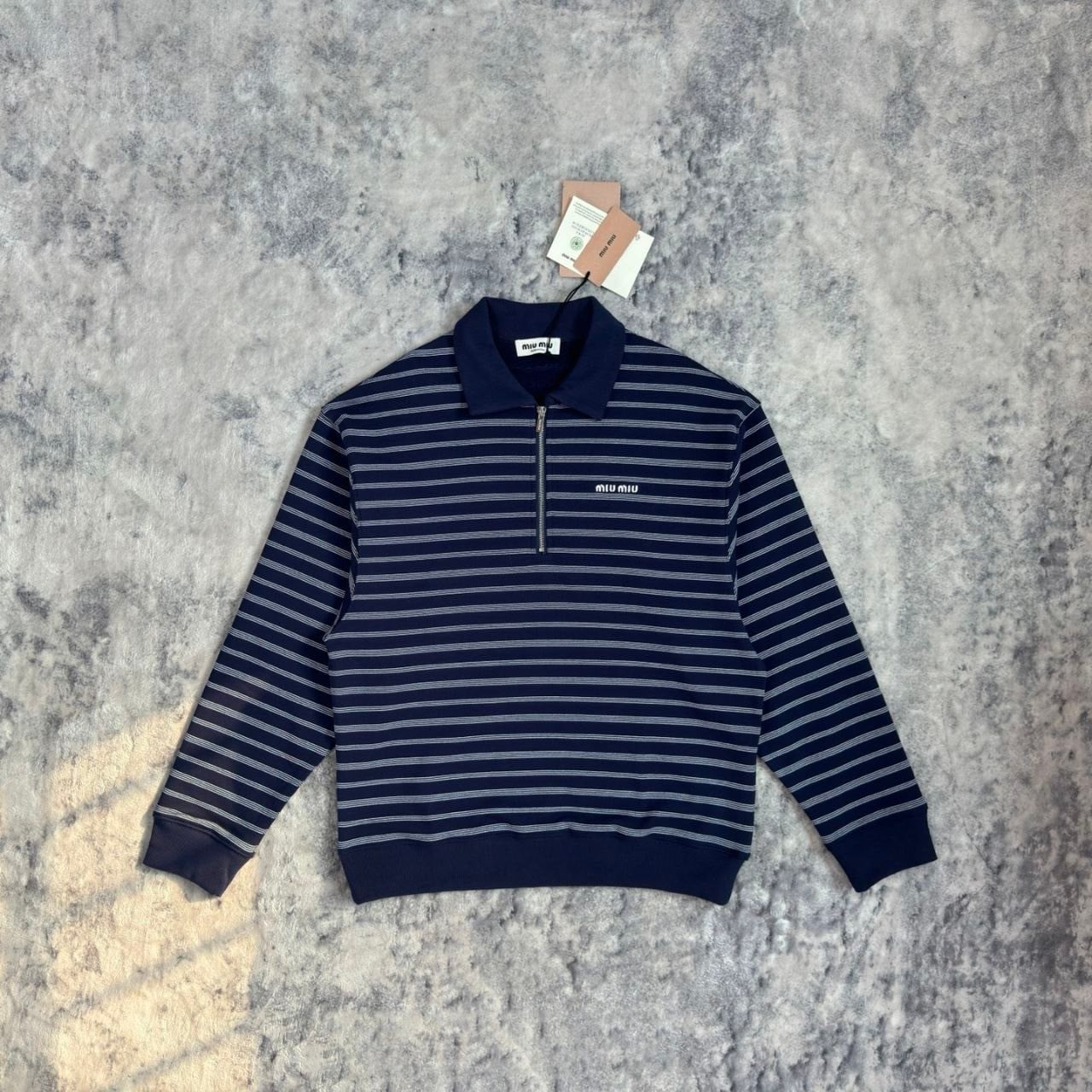 •미우미* 스트라이프 지퍼 폴로 셔츠