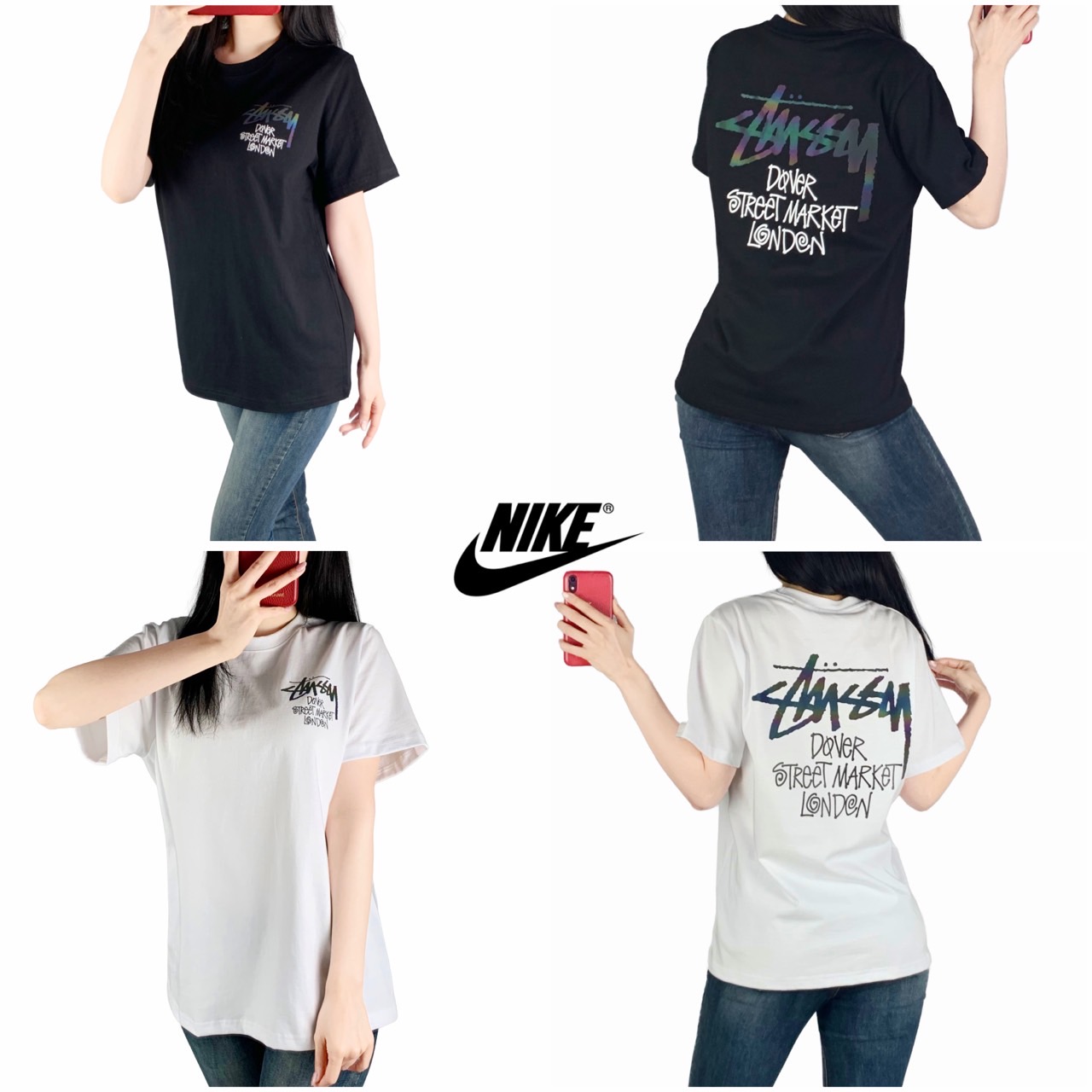 <스투시 레인보우로고 면 반팔>