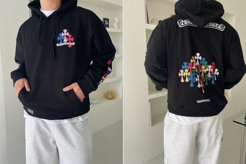 💕 크* 멀티 컬러 크로스 후드티