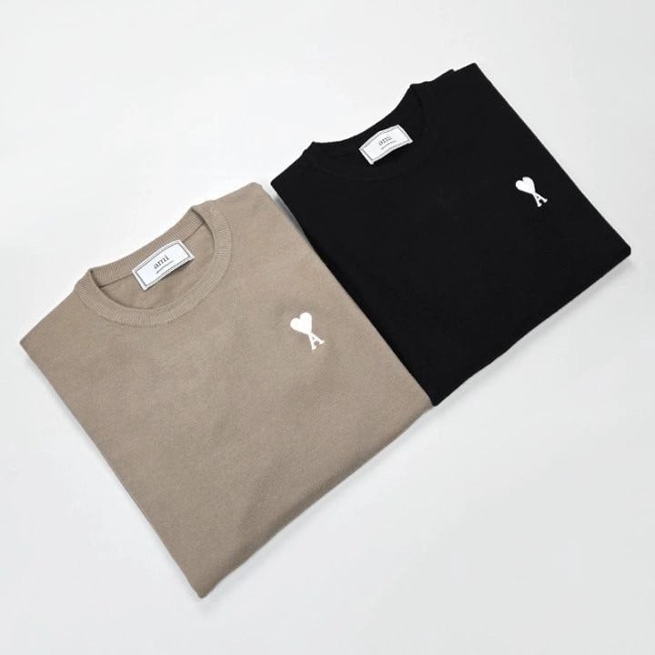 아미 화이트 로고 라운드 니트