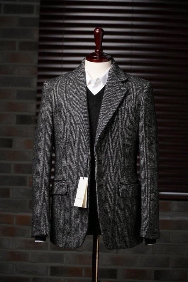 구찌 프리미엄 보카시 헤링본 블랙 블레이저 자켓