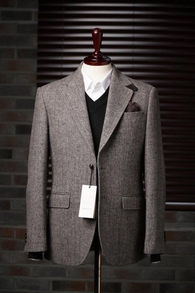 구찌 해링본 세페레이드 자켓 브라운