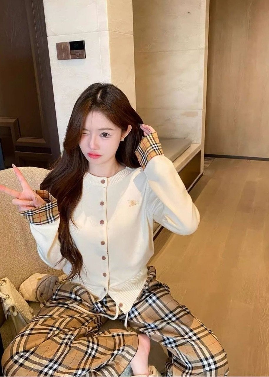 💕 버** 체크 포인트 라운드 가디건 ➡️수입풀