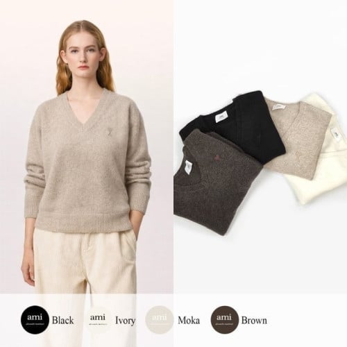 💕 아* 드 꾀흐 까마이외 자수 V넥 울 스웨터 (여성)