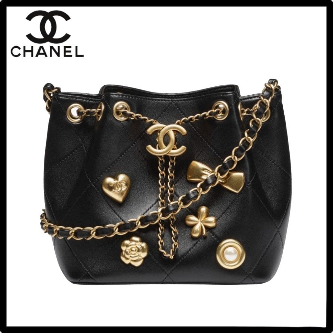 💕 샤* 25FW 25K 체인 버킷백 CC로고 드로스트링 호보백 골드 스터드 블랙 AS5824 ❤풀박스❤