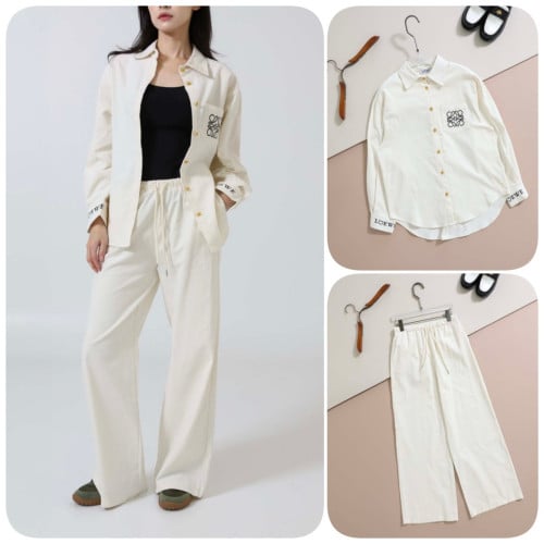 #로에베 [ L*EWE ] 수입 아나그램 자수 로고 코듀로이 셔츠 & 팬츠 SET -화이트- 입고💢 #여성세트 #셔츠바지