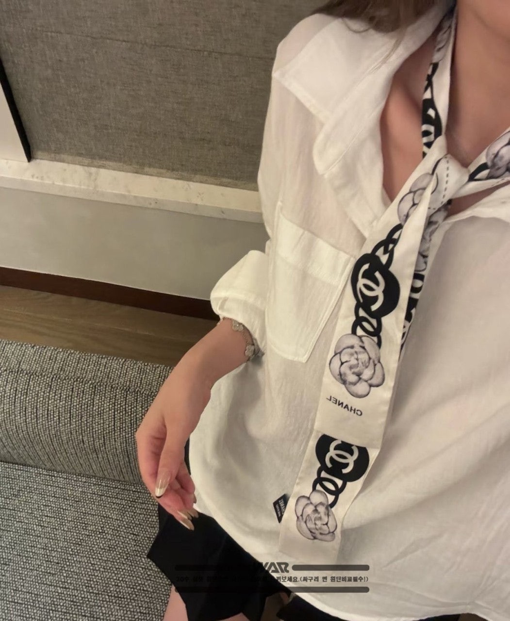 💕 샤* 플라워 고리 패턴 화이트 스카프