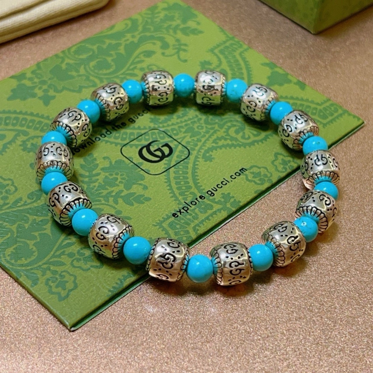 #쥬얼악세사리 2026 구*찌 G8# 925 실버 고스트 비즈 팔찌 브레이슬릿 (터키석) 입고~ (prij 740451)