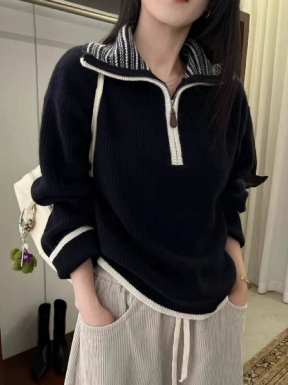 #티셔츠 산드ㄹ ST넥 반목 집업 니트 (6048) (dmd 044123)