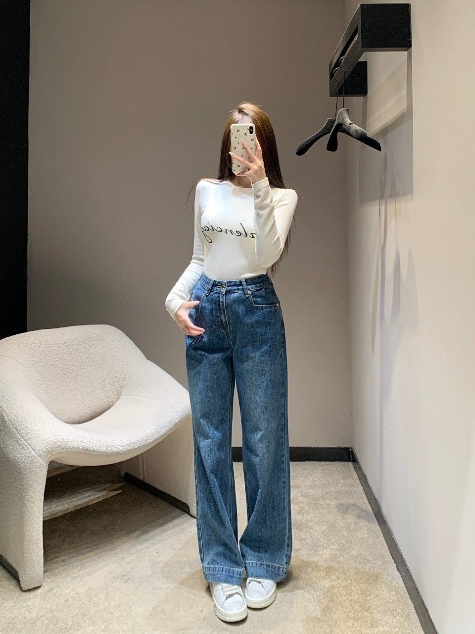 💕 루* 로고 포켓 포인트 와이드핏 워싱 데님팬츠➡️수입풀(여성)