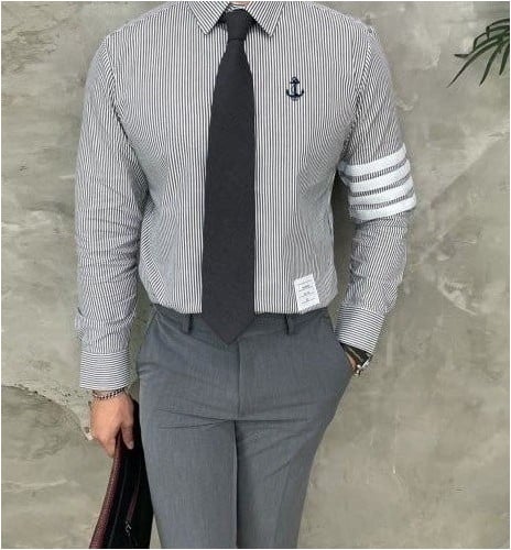 💕 톰* 블랙앵커 스트라이프 완장 셔츠