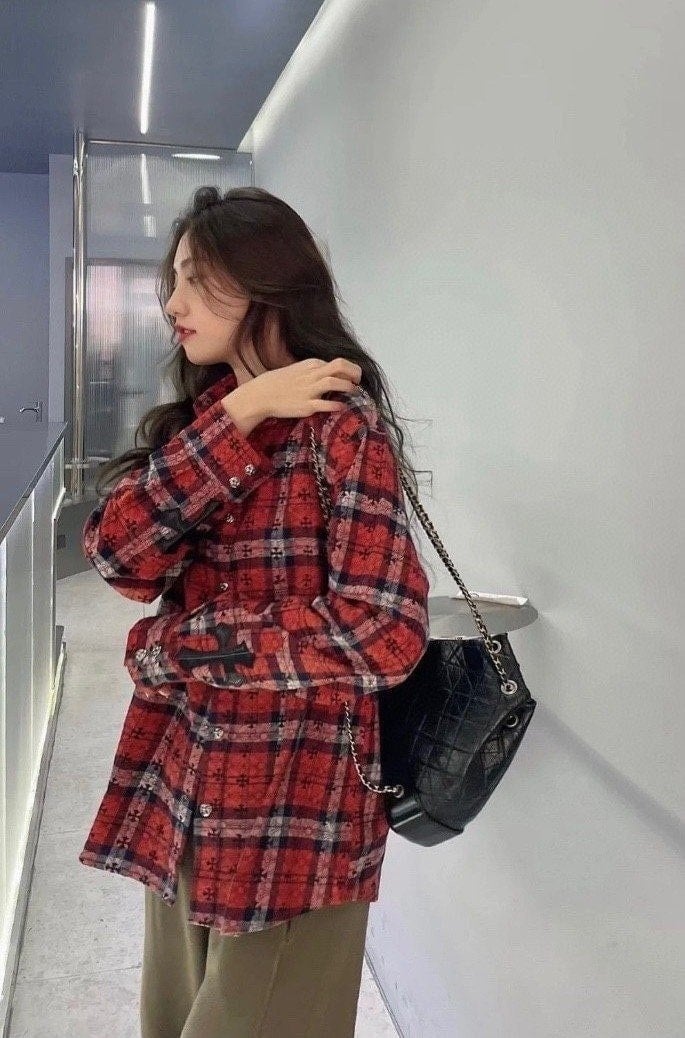 💕 크* 십자가 패치 버튼 자가드 체크셔츠✔수입최고급(남녀공용)