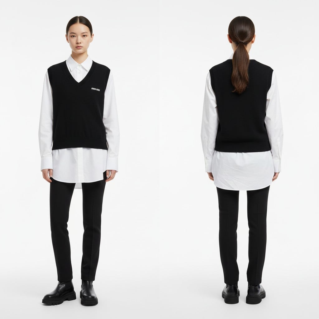 미우미우 인타르시아 V넥 조끼