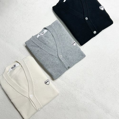 Comms des Garcons 남녀공용 화이트와펜 V넥 가디건