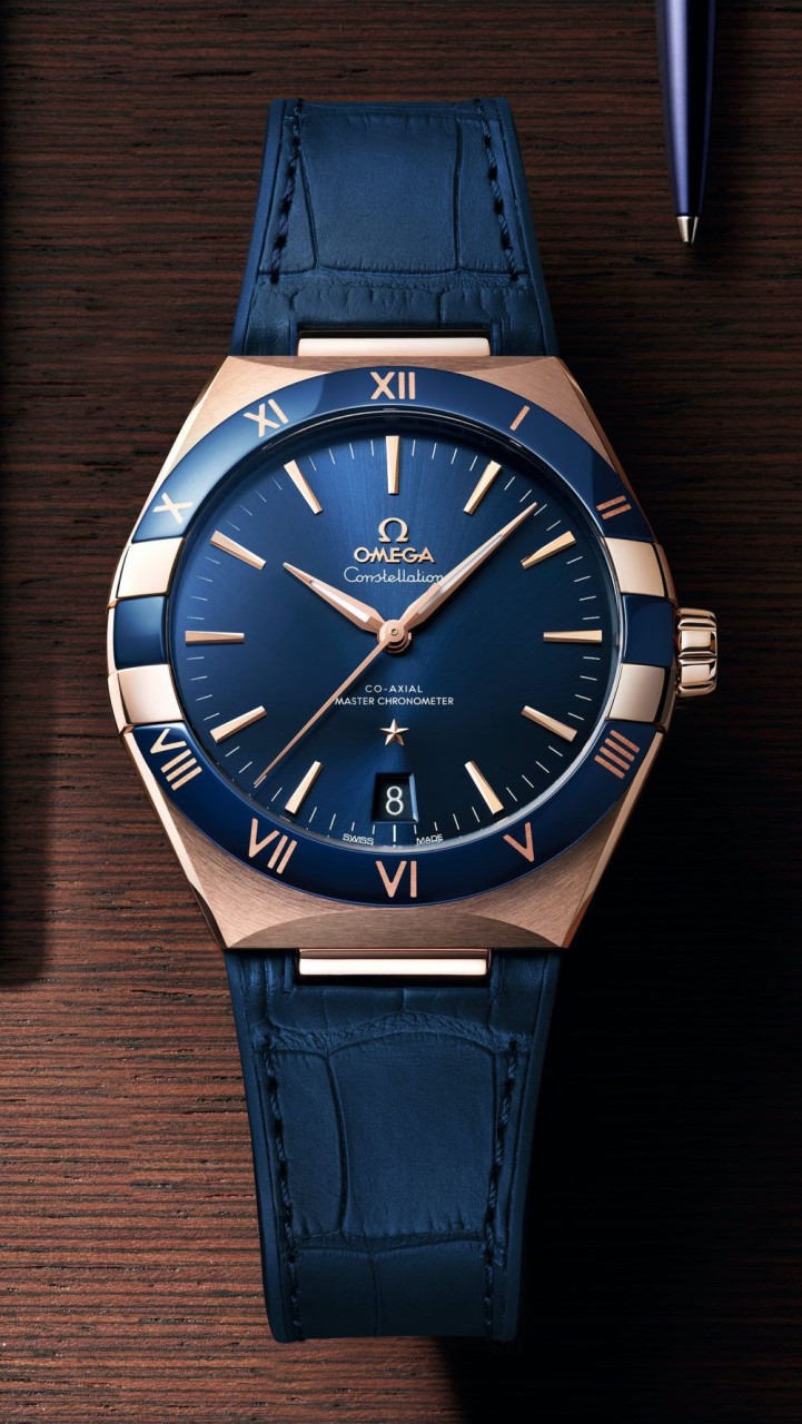 오메* 컨스텔레이션 코액시얼 마스터 블루다이얼 로즈골드