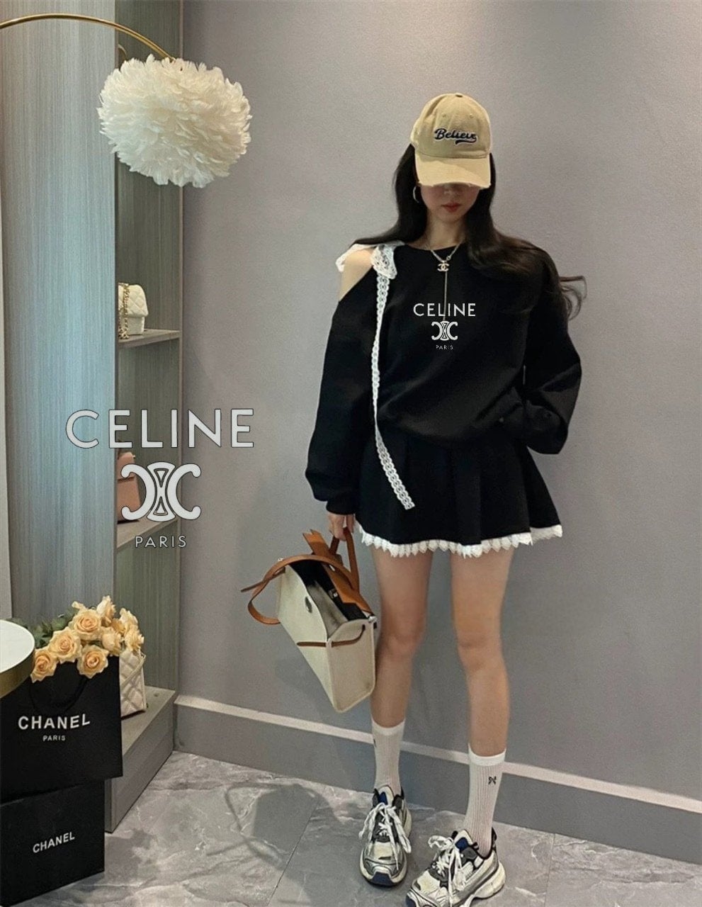 셀 파리스 숄더 리본 플리츠 세트 1533