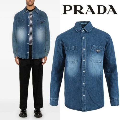 💕 프** 클래식 투포켓 트라이앵글 워싱 데님셔츠