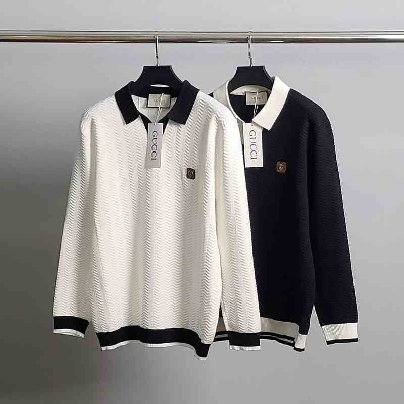 💕 구* GG탭 배색 긴팔 카라 니트