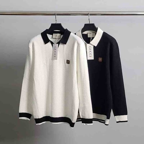 💕 구* GG탭 배색 긴팔 카라 니트