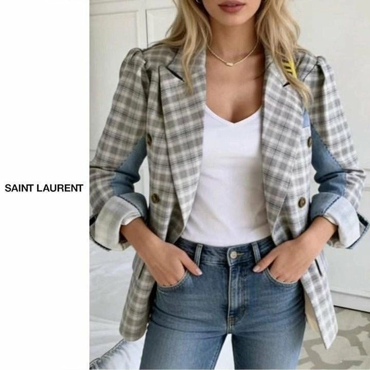 💕 생** 체크 데님 자켓