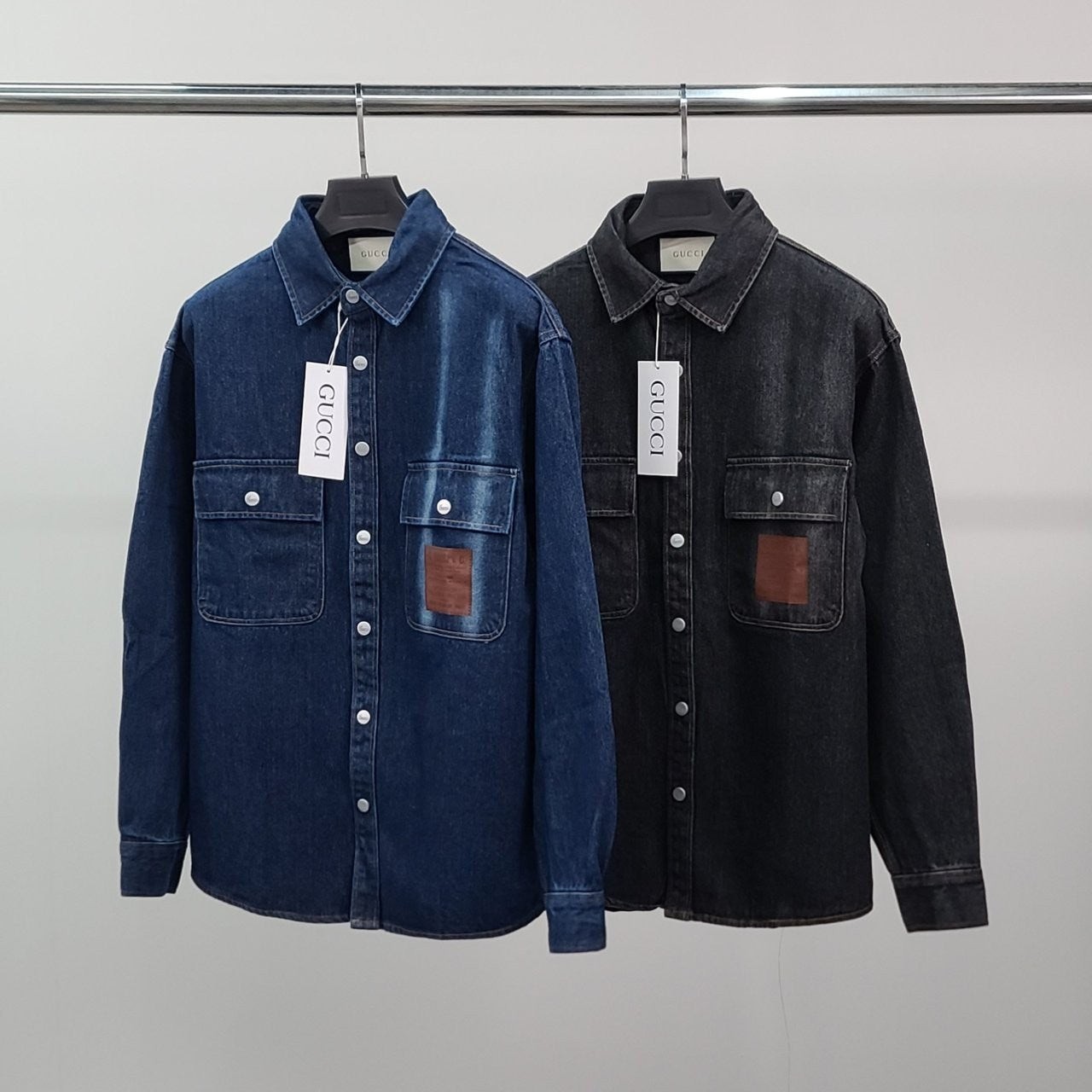 💕 구* 레더패치 데님 셔츠