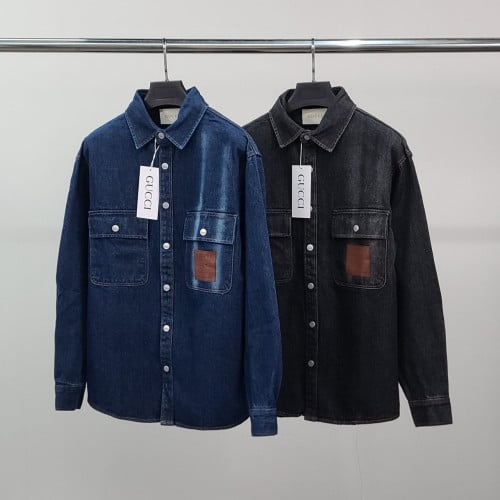 💕 구* 레더패치 데님 셔츠