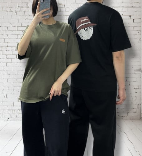 가죽패치 면 반팔티 (P-9738)