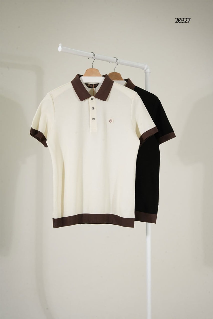 🔆 [LORO PIANA] 로로피아나 투톤 배색 로고 자수 폴로 카라 반팔 티셔츠 🔆