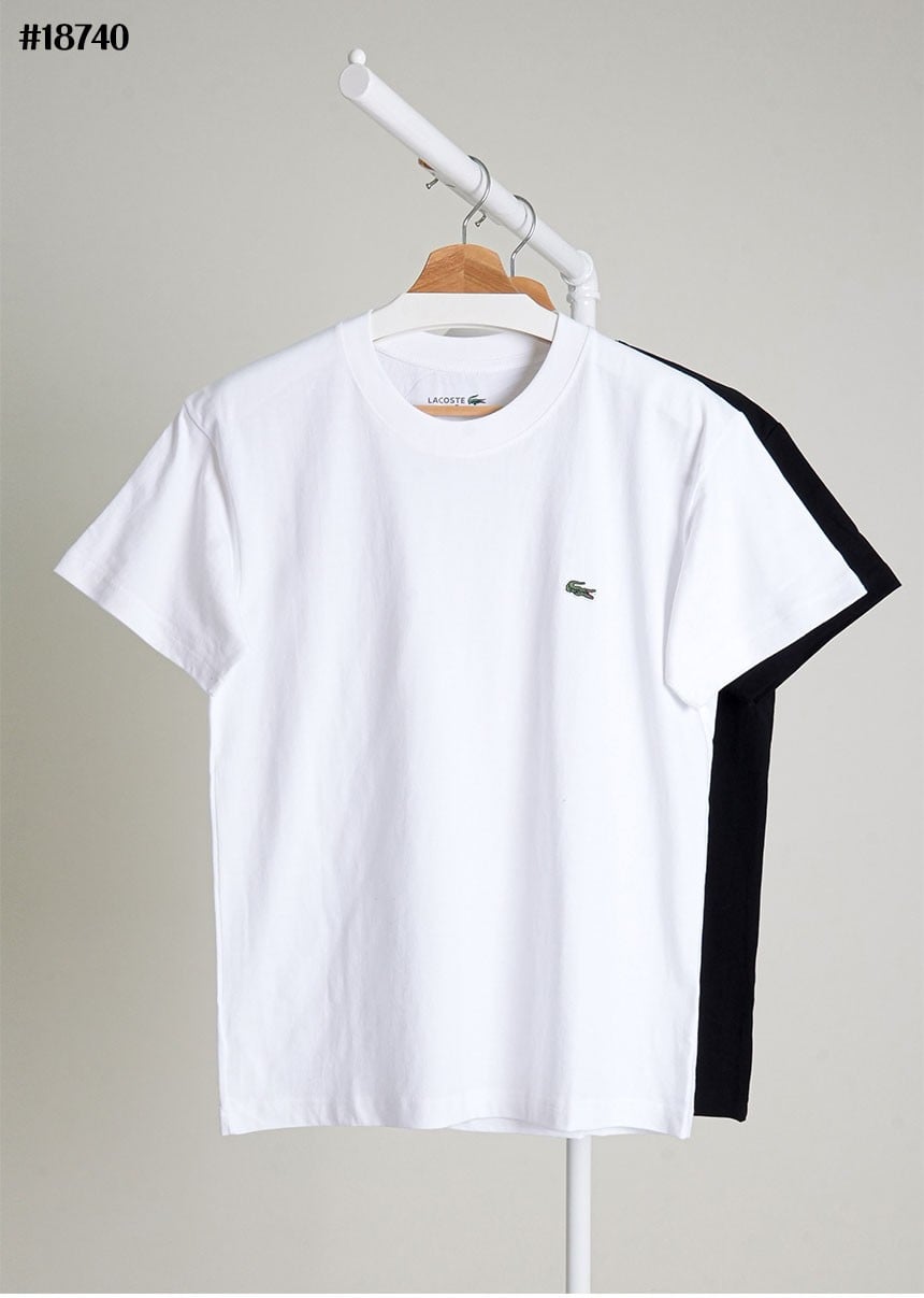 🔆 [Lacoste] 라코스테 로고 패치 솔리드 숏 슬리브 코튼 티셔츠 🔆