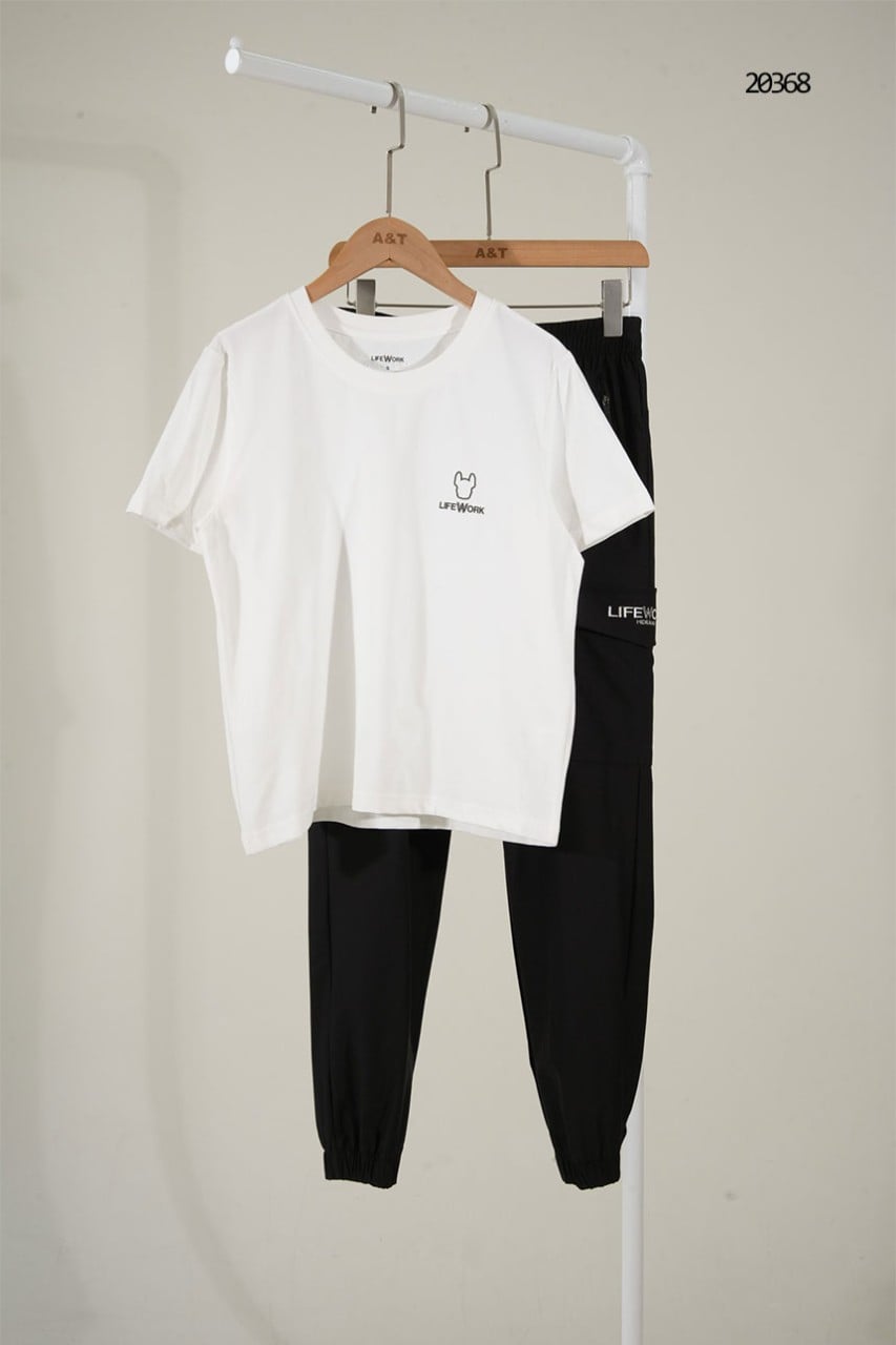 🔆 [LIFEWORK] 라이프워크 미니 도그 로고 반팔 티셔츠 & 조거 팬츠 셋 🔆