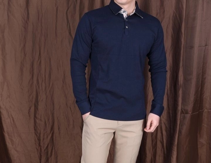 BBR 소매체크 카라 긴팔티셔츠