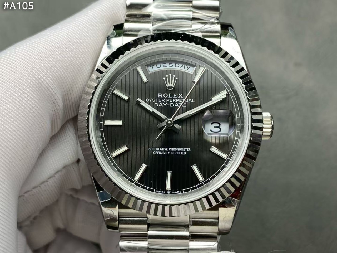 #로렉스 C공장 3255 데이데이트 올실버 그레이 스트라이프 다이얼 (프레지던트) 40MM