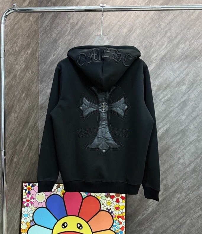 #크롬하츠 홀스슈 레더 크로스 집업 후드 자켓