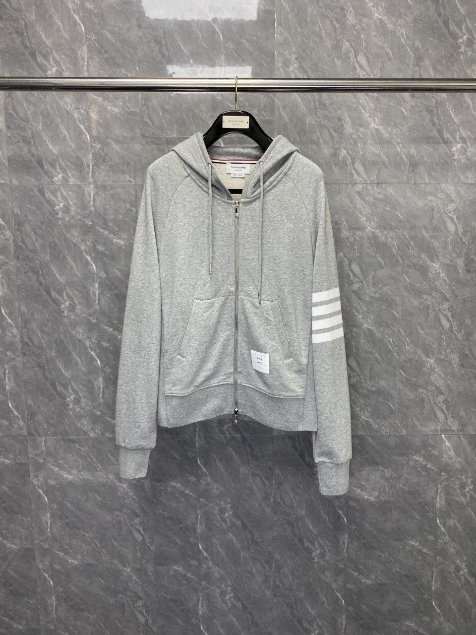 T/B 사선완장 시그니쳐 코튼 후드집업 그레이