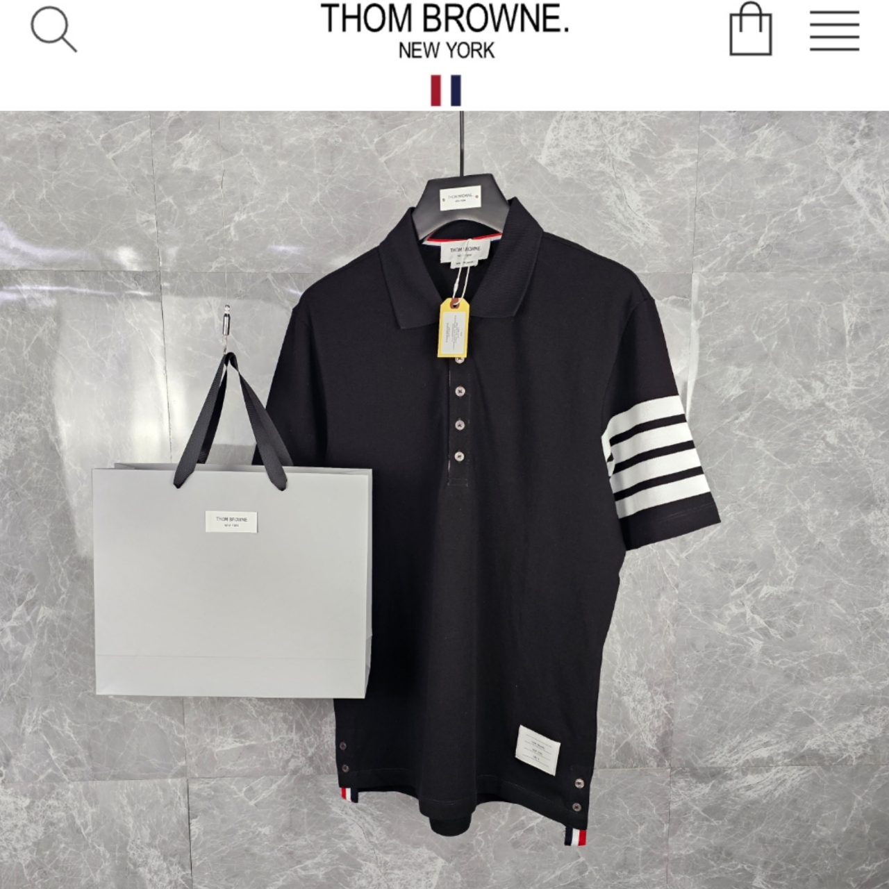 수입 TB 시그니쳐 사선완장 스웻 카라 티셔츠 블랙