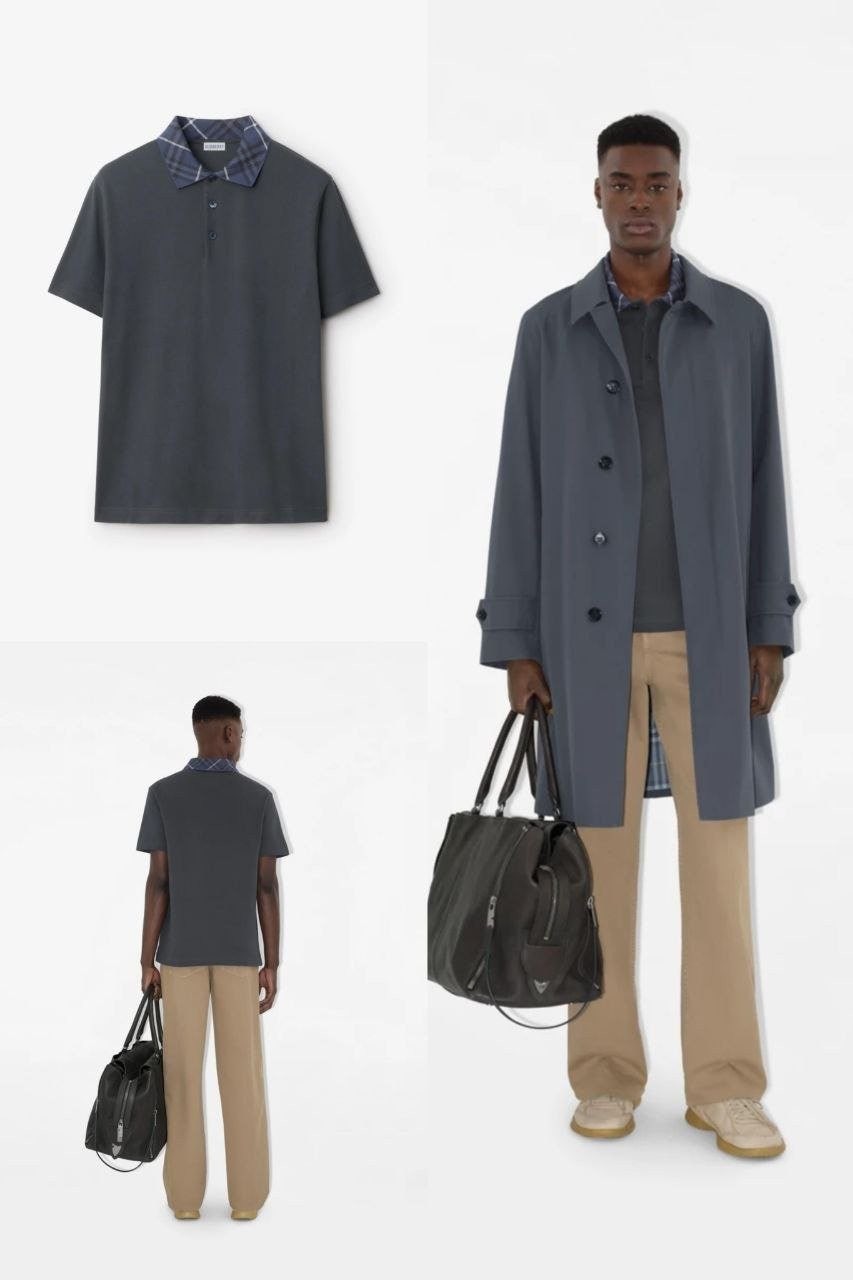 💕 버** 체크 카라 폴로 반팔티셔츠 - 수입 (블랙)