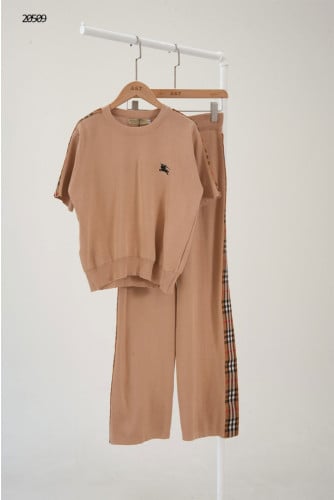 🔆 [BURBERRY] 버버리 체크 트리밍 반팔 니트 & 팬츠 니트 여성 셋🔆