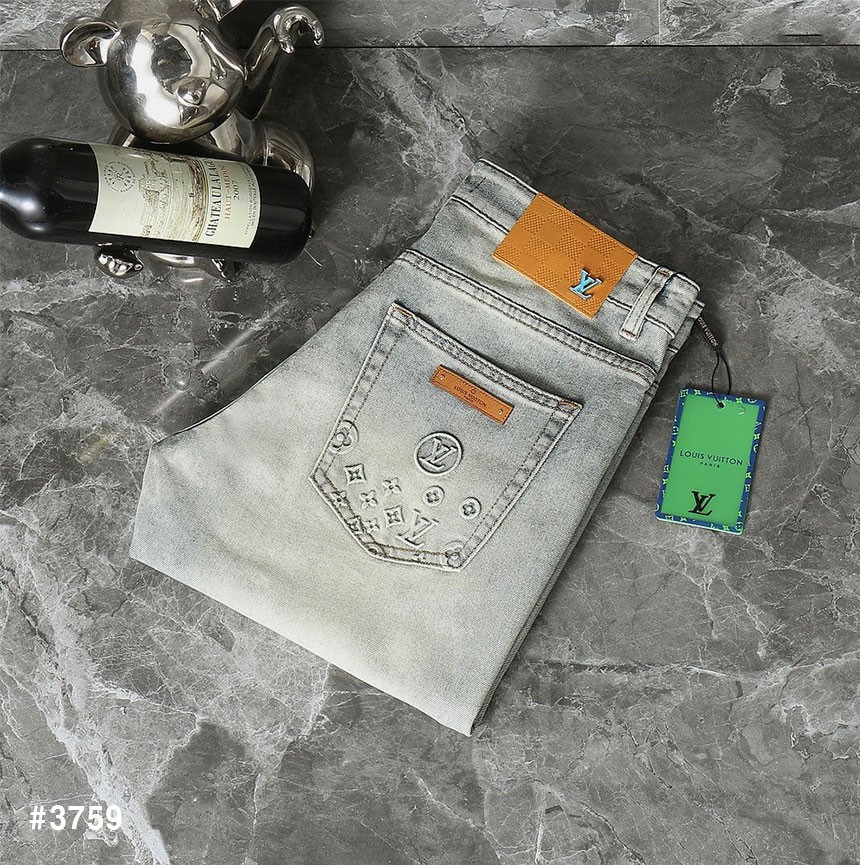 🍀 [LOUIS VUITTON] 루이비통 LV 블루 엠보로고 브라운패치 워싱 데님 팬츠 🍀