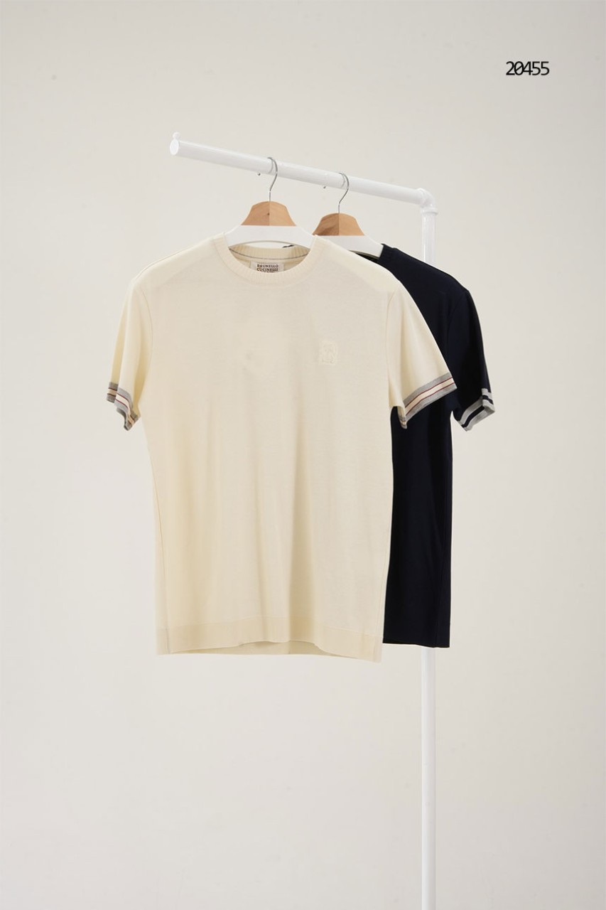 🔆 [BRUNELLO CUCINELLI] 브루넬로 쿠치넬리 엠블럼 로고 배색 슬리브 반팔 티셔츠 🔆